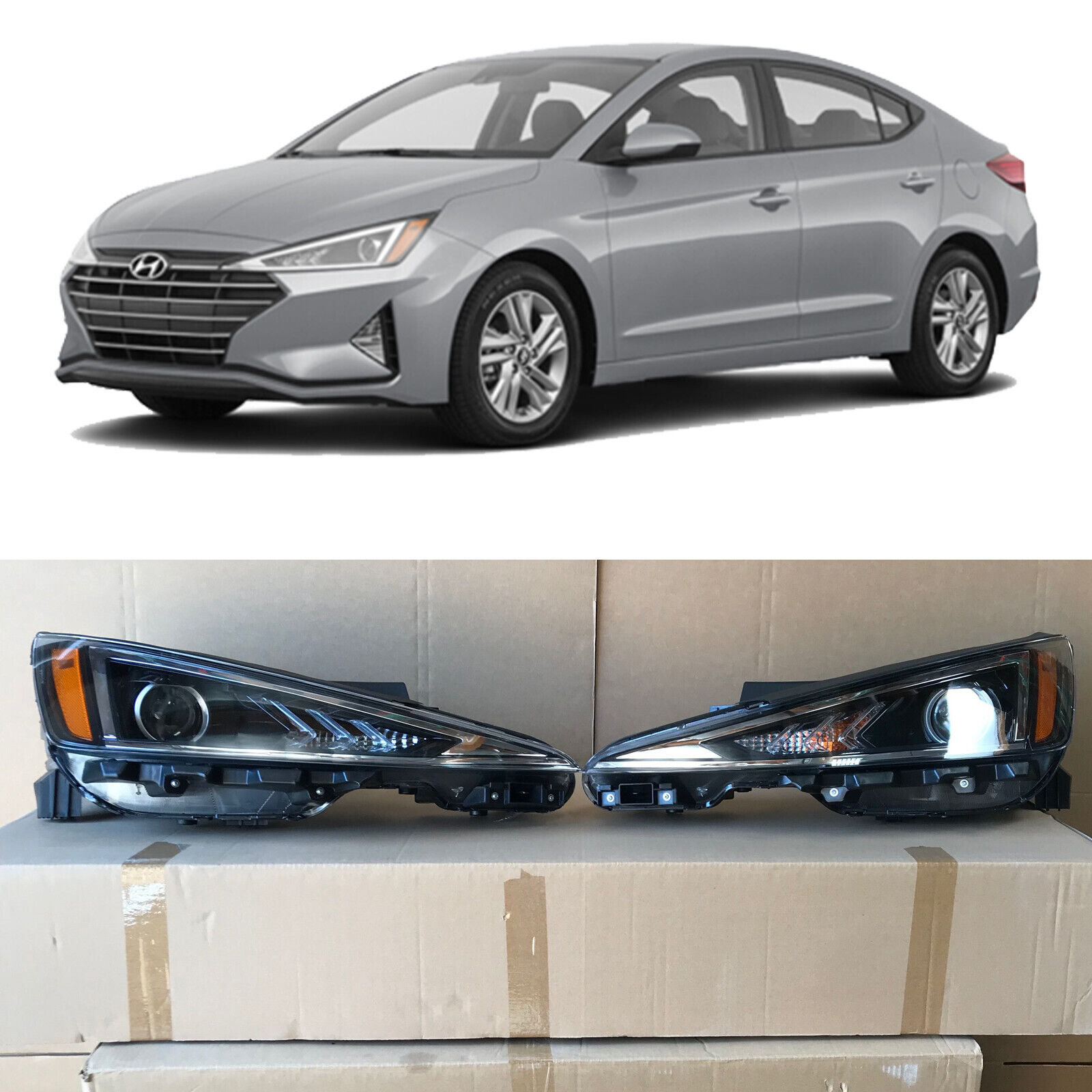 Headlight Lamp Assembly for 2019 2020 Hyundai Elantra Driver Passenger Pair 2pc