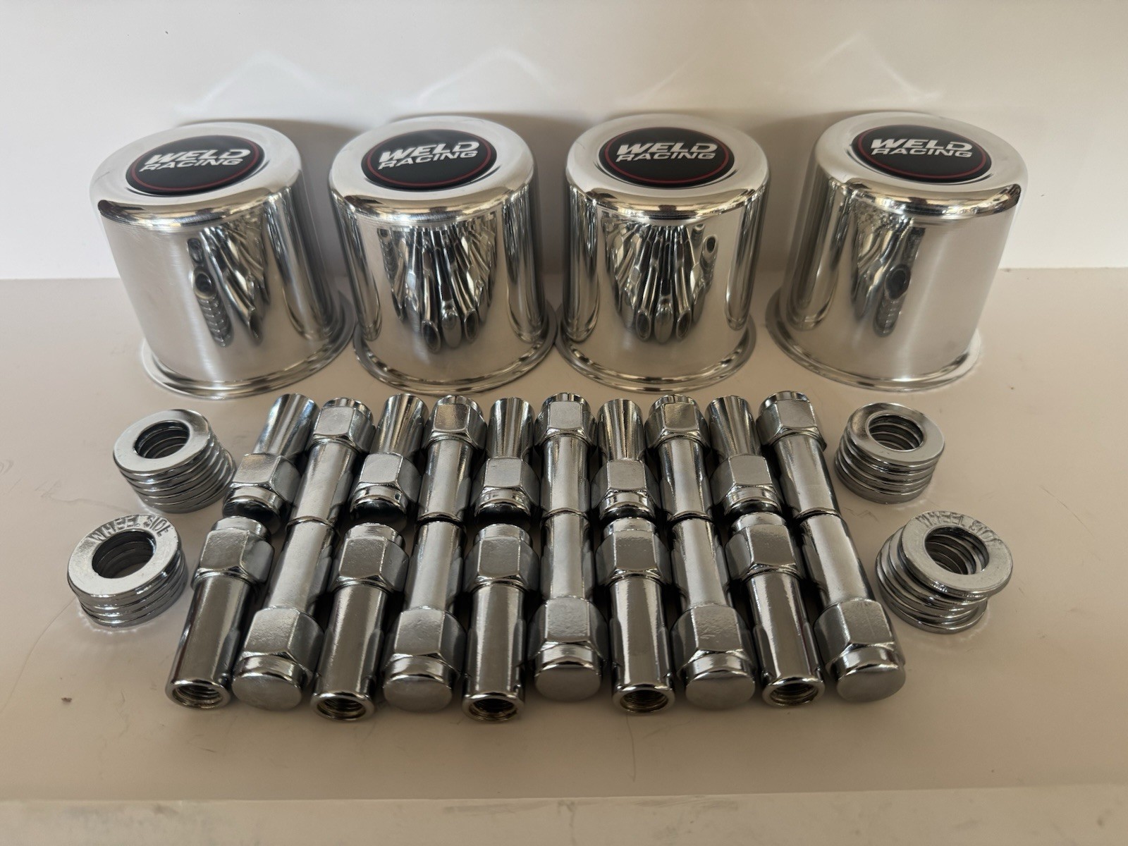 1 KIT OF 4 CAPS ALUMINUM CENTER 20 LUG NUTS  12 X 1.5  5 LUG WELD RACING  WHEELS