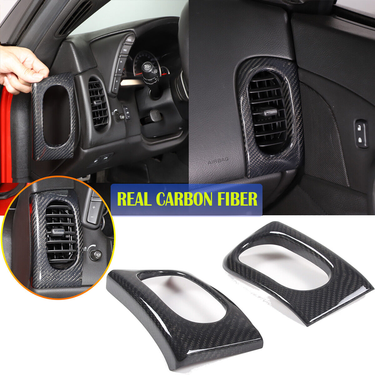 Real Dry Carbon fiber Side Air Outlet Vent Panel Trim For Corvette C6 2005-13