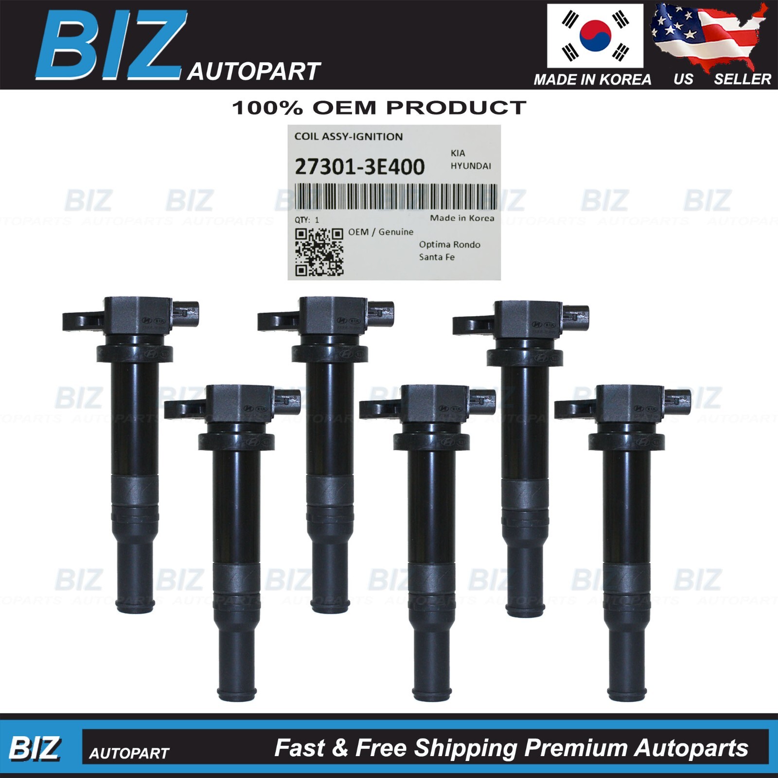 OEM 6PCS Ignition Coils for 07-09 Santa Fe 06-10 Optima Rondo 2.7L # 27301-3E400