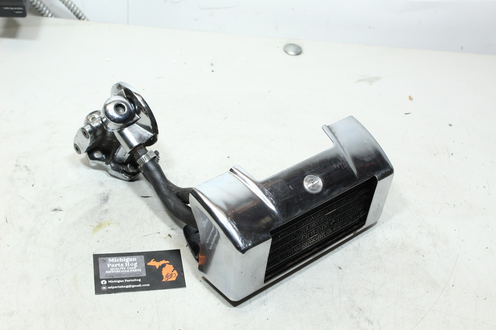 99-06 Harley Touring OEM Front Mount Oil Cooler w/ Chrome Cover and Mount