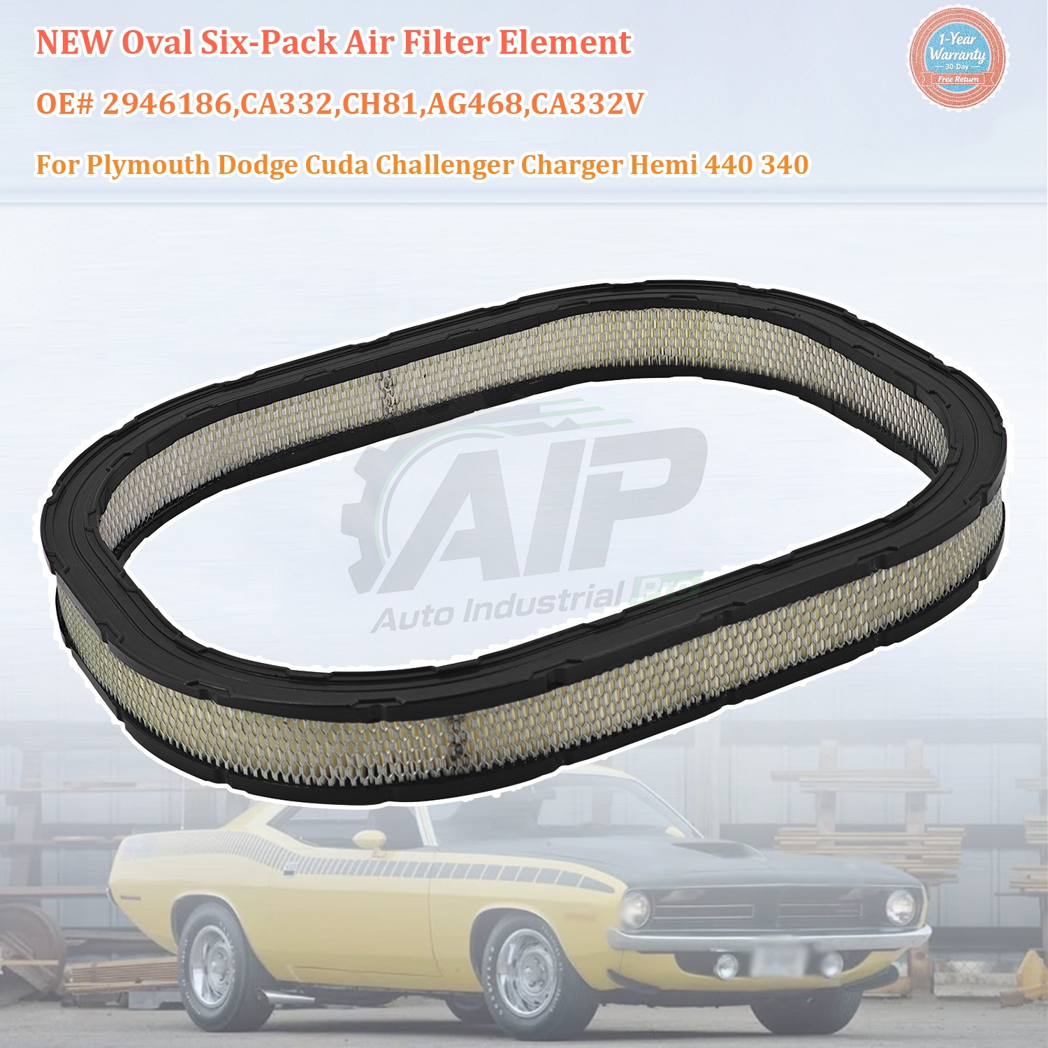 Oval Air Filter For Plymouth Dodge Cuda Challenger Charger Hemi 440 340 CA332
