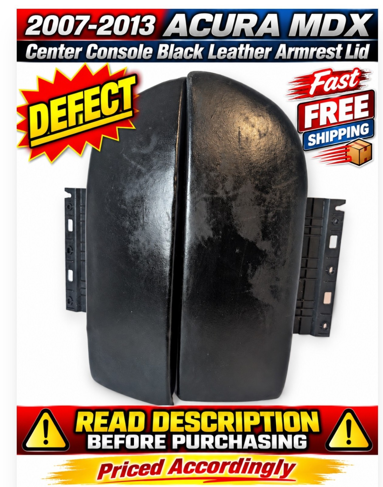 DEFECT ✅OEM 2007-2013 Acura MDX Center Console Black Leather Armrest Lid 