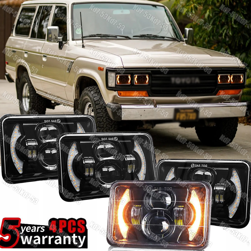 4pcs For Toyota Land Cruiser 1988 1989 1990 4x6 LED Headlights Hi/Lo Sealed Beam
