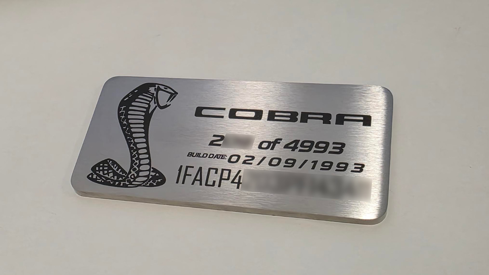 Custom Engraved Dash Plaque Emblem for 1993-04 Mustang SVT Cobra Interior 2X4 IN Custom Engraved Dash Plaque Emblem for 1993-04 Mustang SVT Cobra Interior 2X4 IN