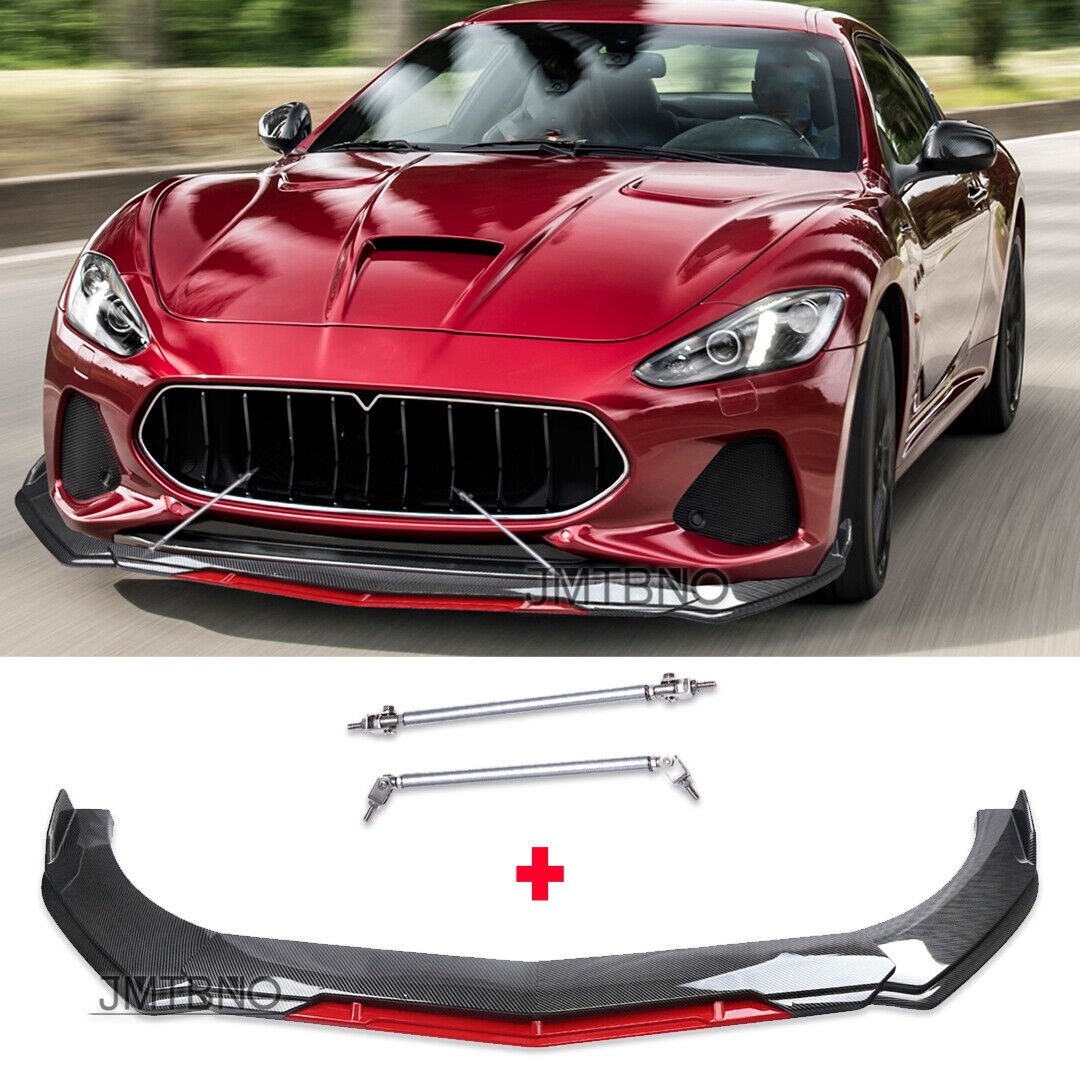 Front Bumper Lip Splitter Spoiler Carbon+Strut Rod For Maserati Granturismo S MC