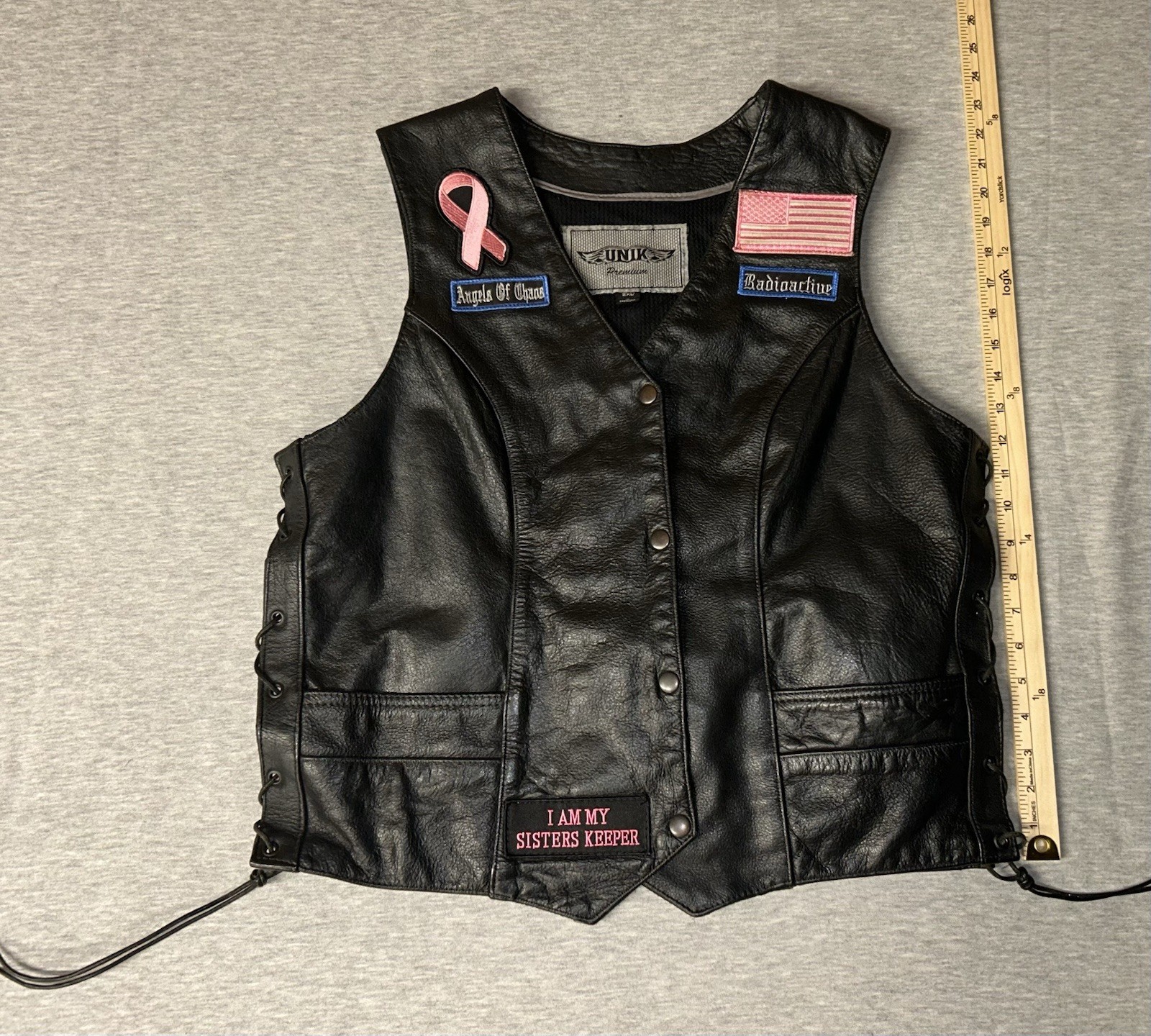 UNIK Premium Motorcycle Vest 2XL custom patches front and back. Angels Of Chaos UNIK Premium Motorcycle Vest 2XL custom patches front and back. Angels Of Chaos