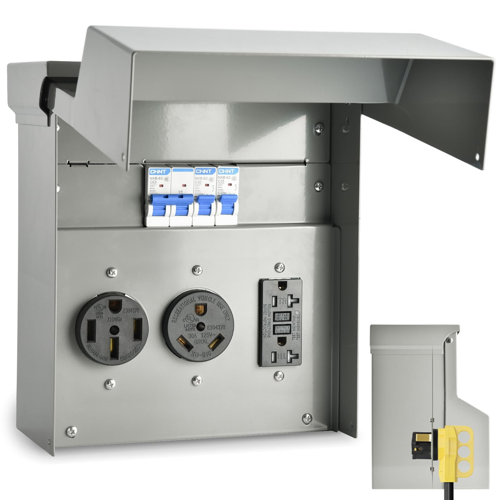 Umaogus RV Electrical Panel with Breaker, Temporary Power Outlet 20 30 50A Umaogus RV Electrical Panel with Breaker, Temporary Power Outlet 20 30 50A