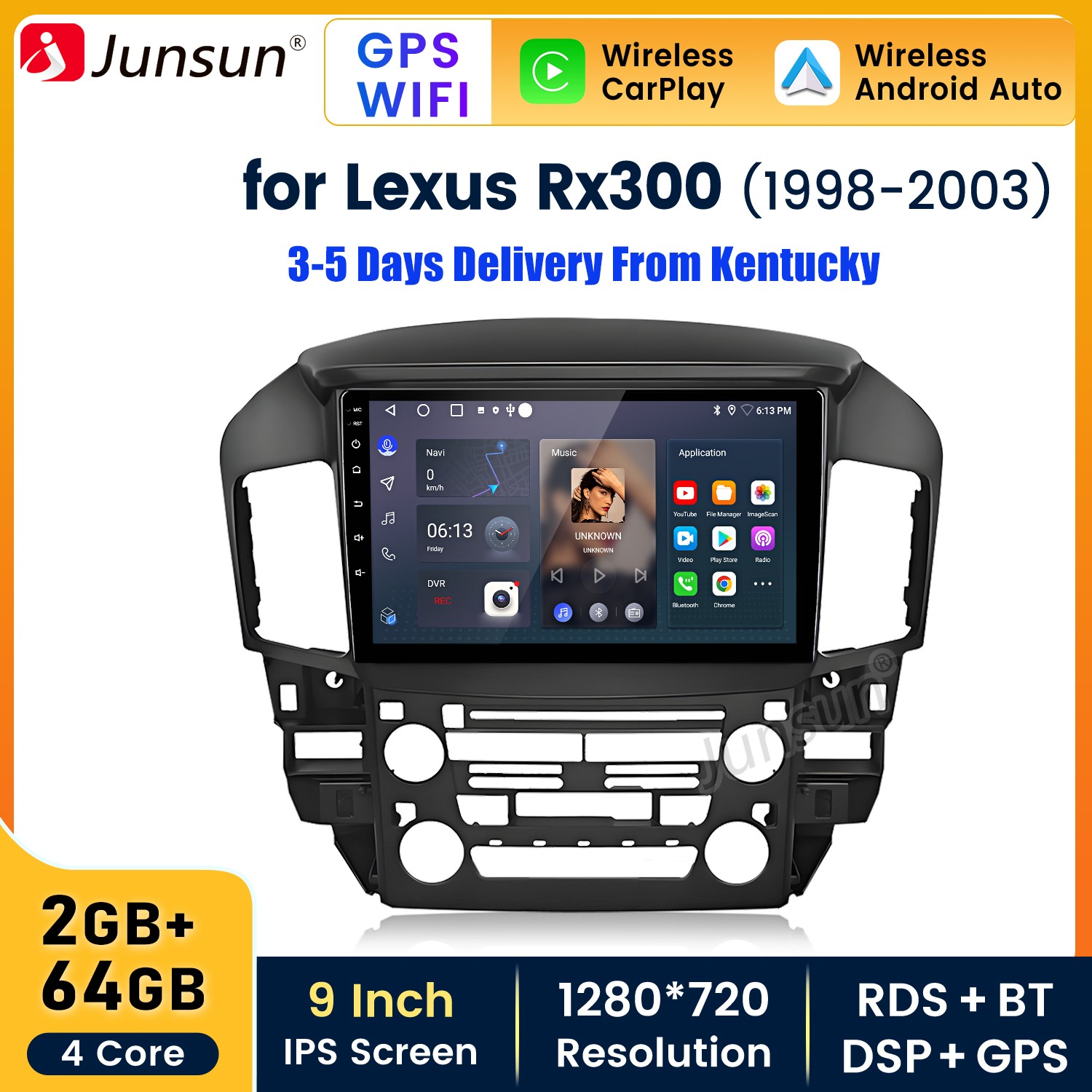 Carplay 2+64GB Android 15 Car Radio GPS Navi Head Unit For Lexus Rx300 1998-2003
