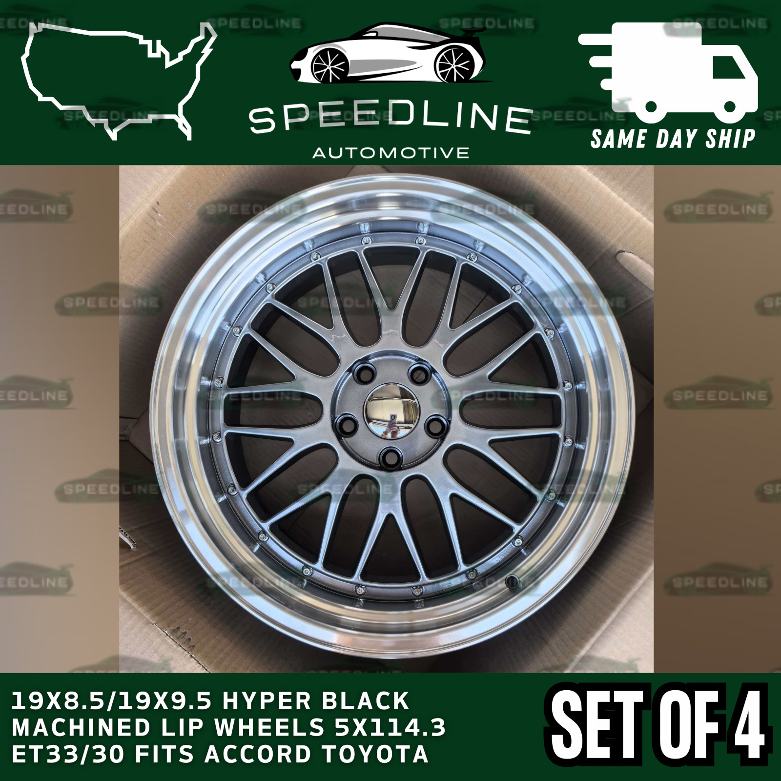 19X8.5/19X9.5 Hyper Black Machined Lip Wheels 5X114.3 ET33/30 Fits Accord Toyota