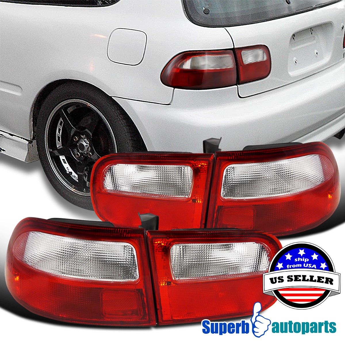 Fits 1992-1995 Honda Civic 2Dr Hatchback Tail Lights Brake Lamps Red/Clear Fits 1992-1995 Honda Civic 2Dr Hatchback Tail Lights Brake Lamps Red/Clear
