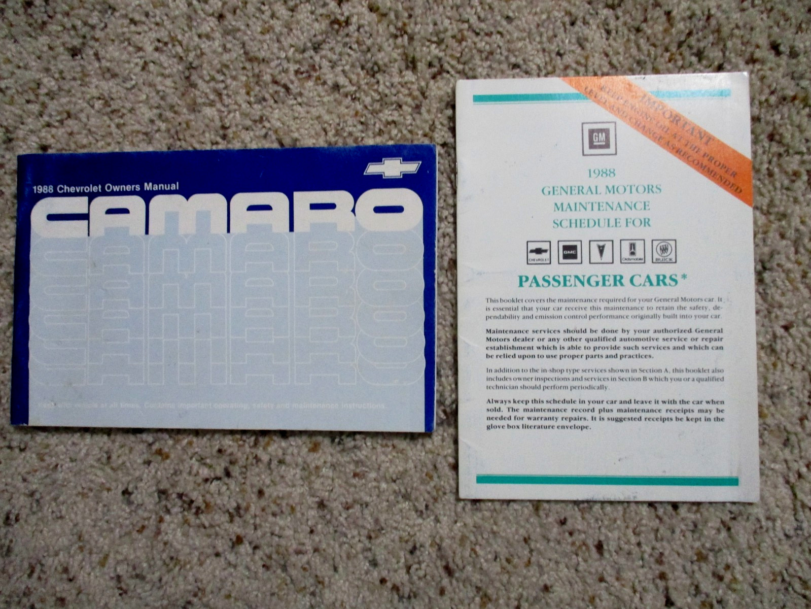 1988 Camaro I-ROC Z-28 Factory GM Original 2 Piece Owners Manual Set