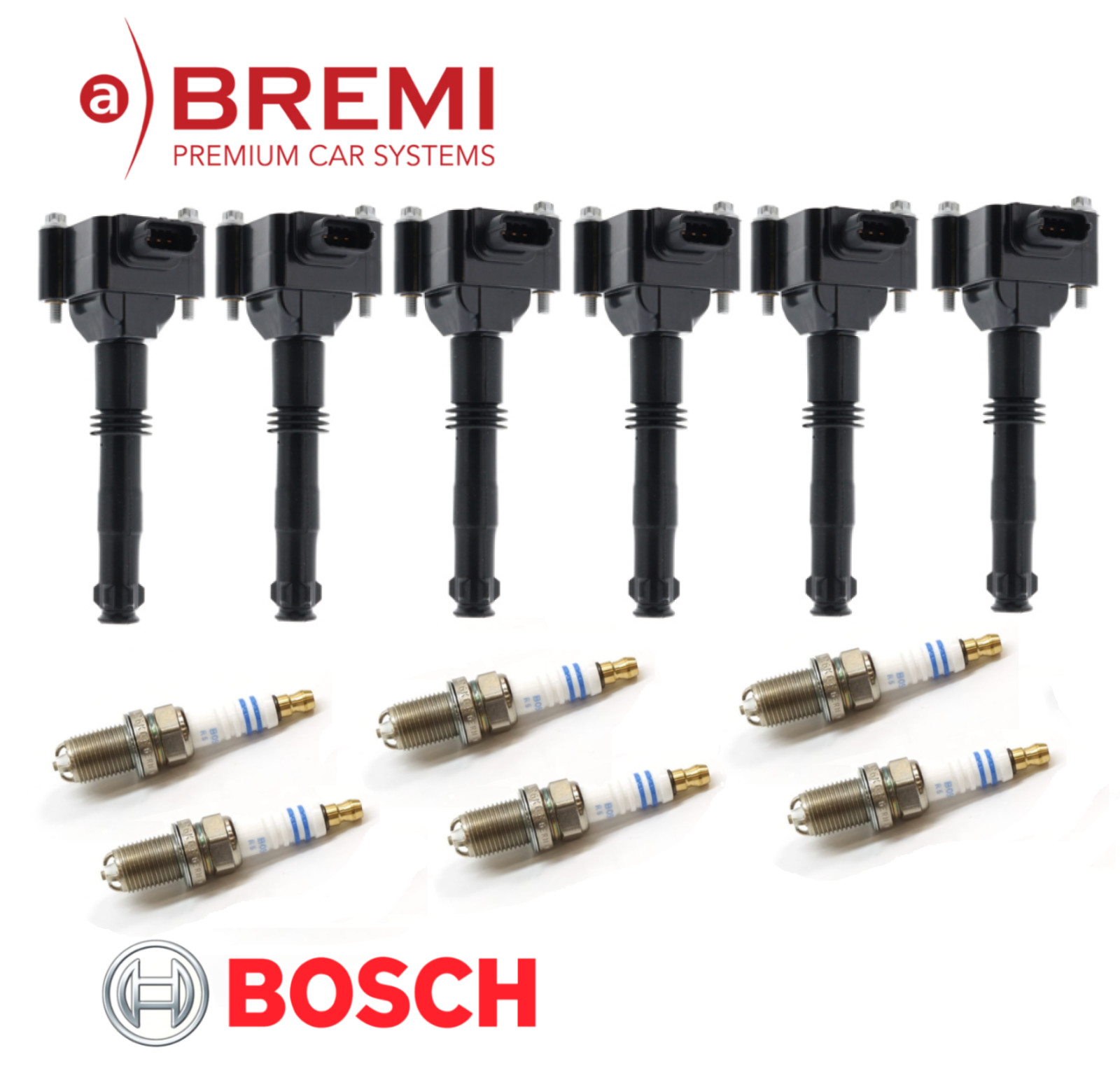 Ignition Coil + Spark Plug (6set) OEM Bosch Bremi for Porsche 911 Boxster 99-04