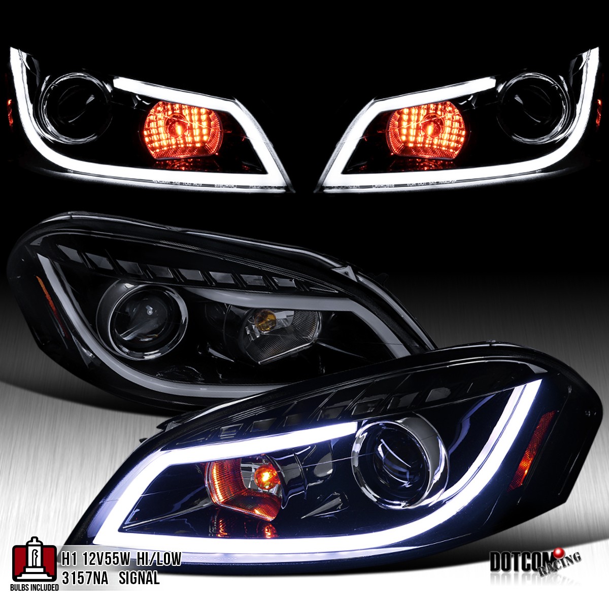 Fit 2006-2013 Chevy Impala 06-07 Monte Carlo Smoke LED Tube Projector Headlights