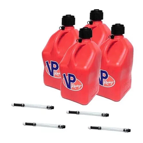 VP Racing Red 4 Pack w/ 4 Fill Hoses Square Utility Jug Containers