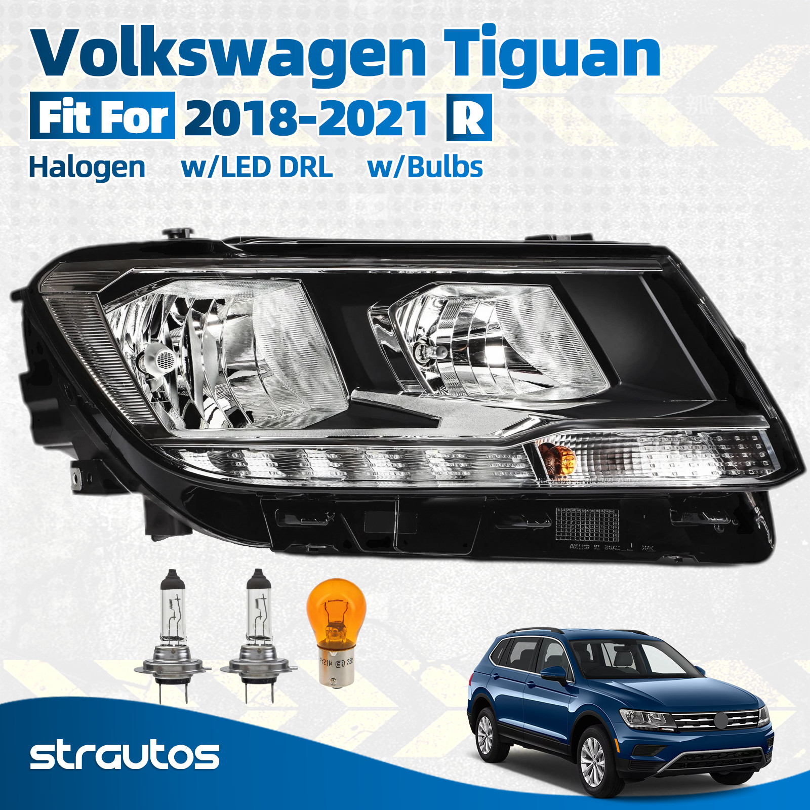 Halogen Headlight For 2018-2021 Volkswagen Tiguan W/LED DRL Right Passenger Side Halogen Headlight For 2018-2021 Volkswagen Tiguan W/LED DRL Right Passenger Side