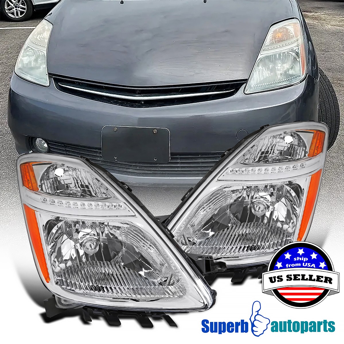 For 2006-2009 Toyota Prius Headlights Assembly OE Style Pair 06-09 For 2006-2009 Toyota Prius Headlights Assembly OE Style Pair 06-09