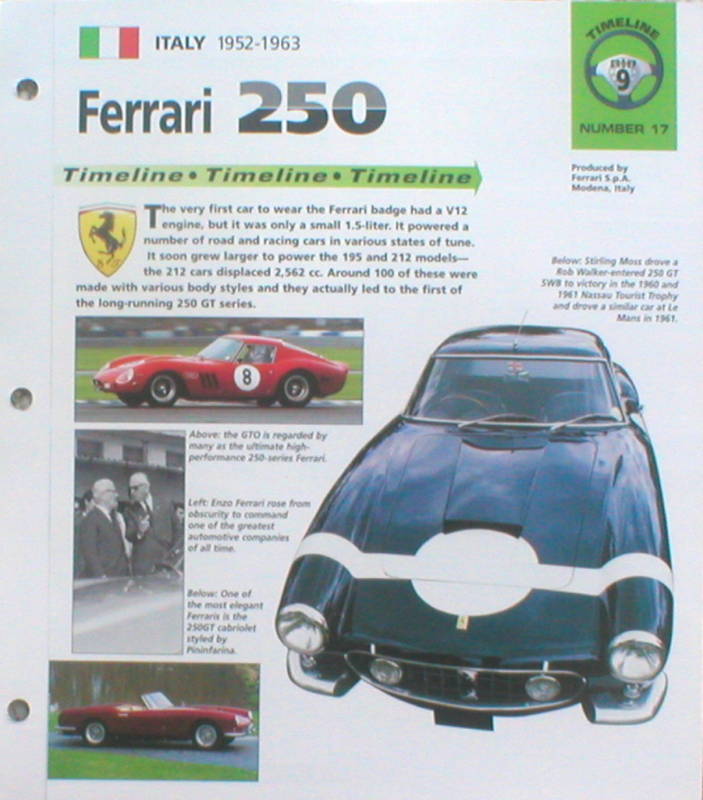 FERRARI 250 Timeline History Brochure: GTO,MM,LM,GT,SWB,TESTA ROSSA,LUSSO,GTE, 