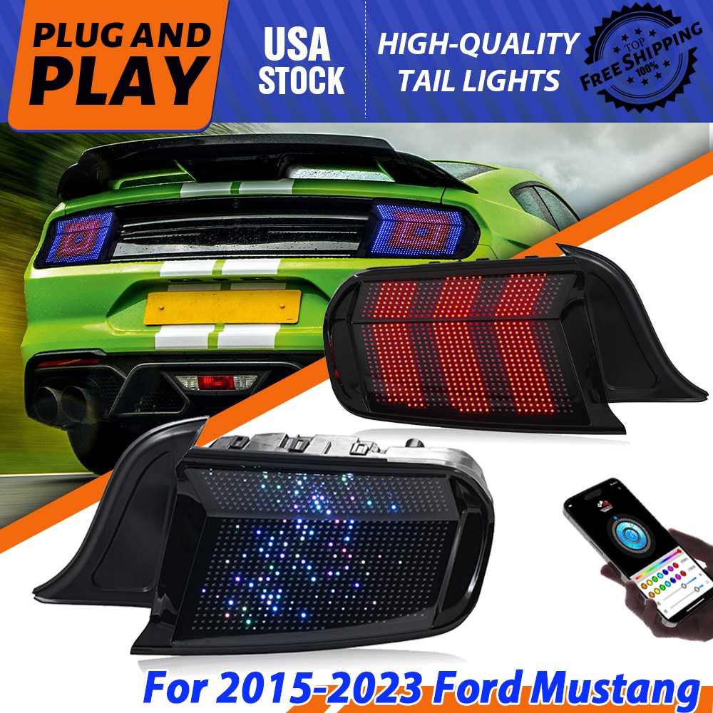 2x RGB LED Sequential Tail Lights For 2015-2023 Ford Mustang Brake Animation