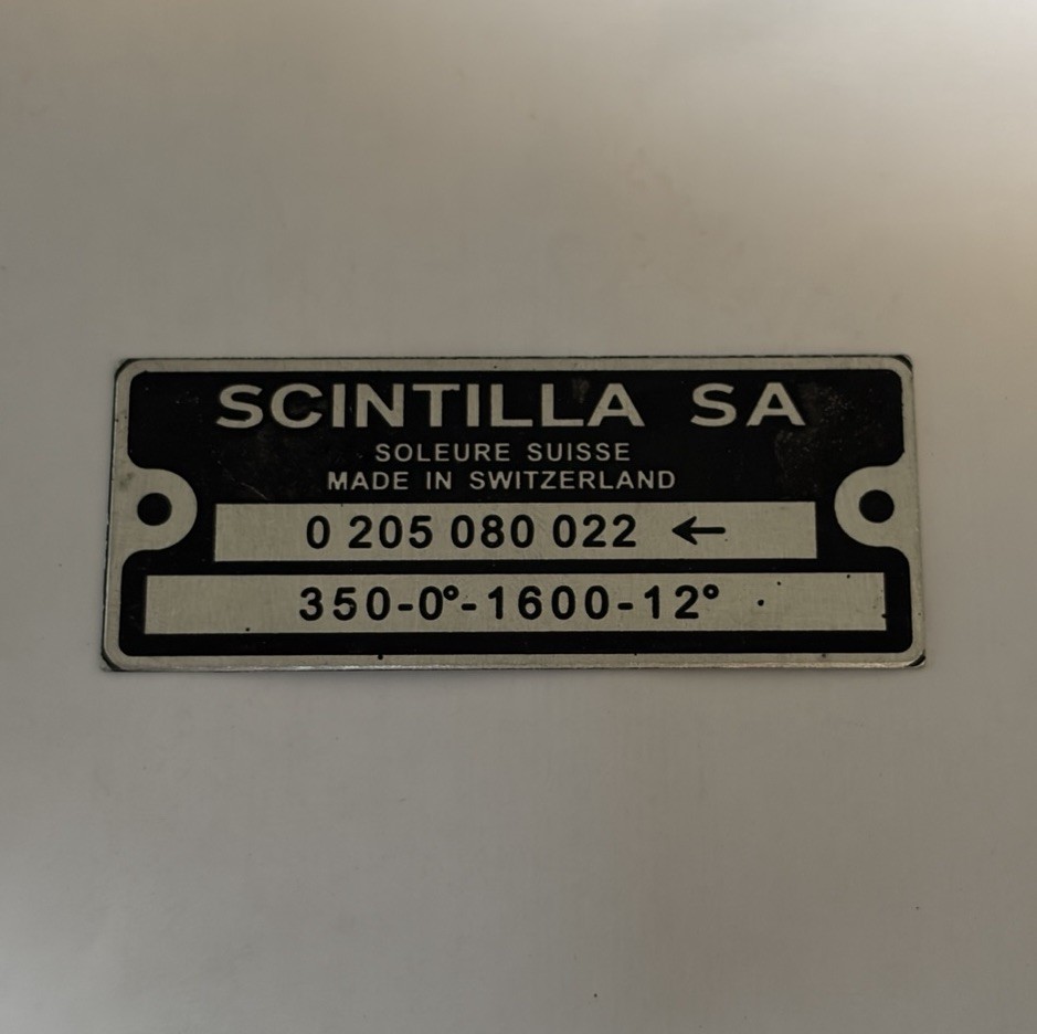 Data Plate Scintilla Shield Oldtimer Magneto Distributor Bugatti VW Käfer S90 Data Plate Scintilla Shield Oldtimer Magneto Distributor Bugatti VW Käfer S90