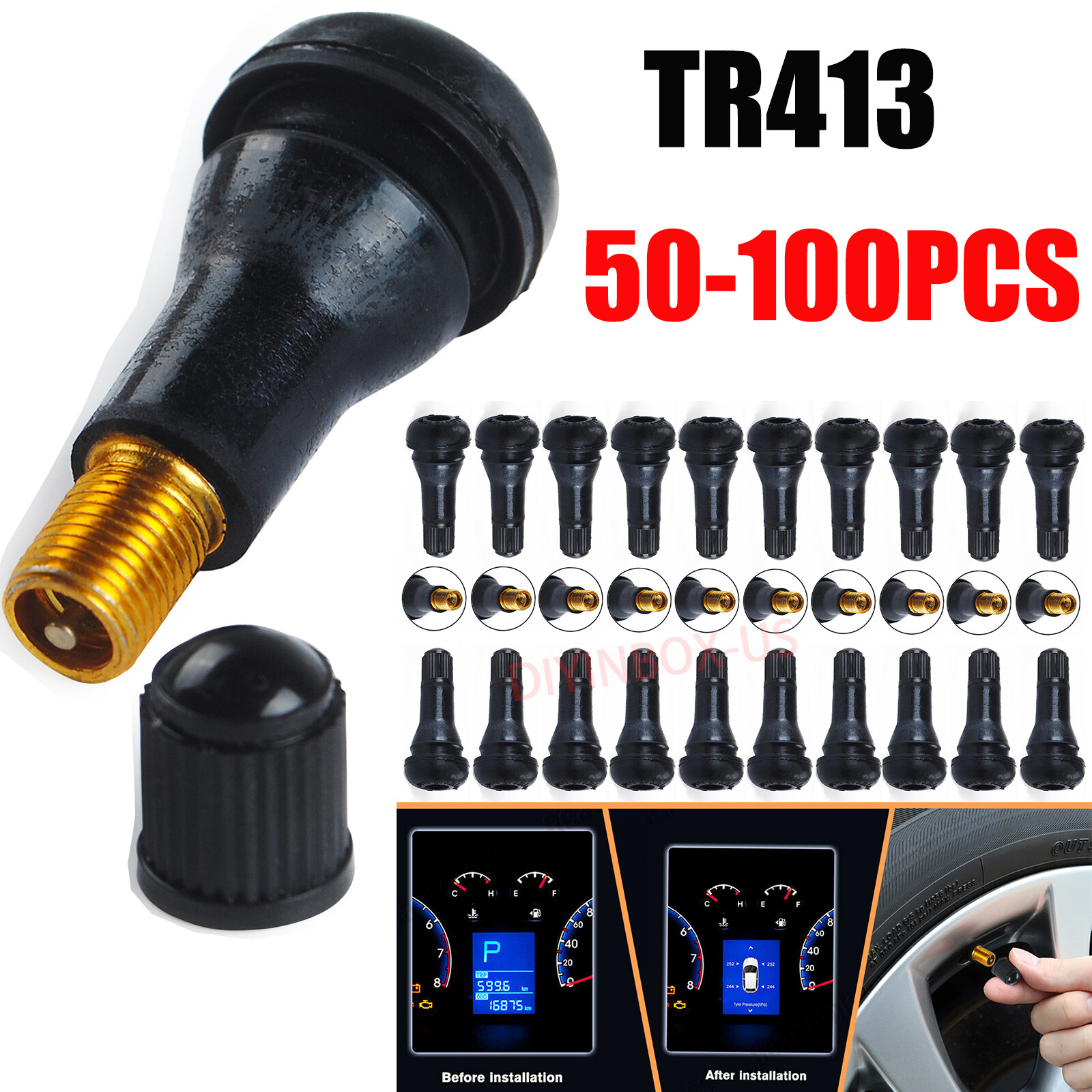  50/100Pcs Tire VALVE STEMS TR 413 Snap-In Car Auto Short Rubber Tubeless Tyre