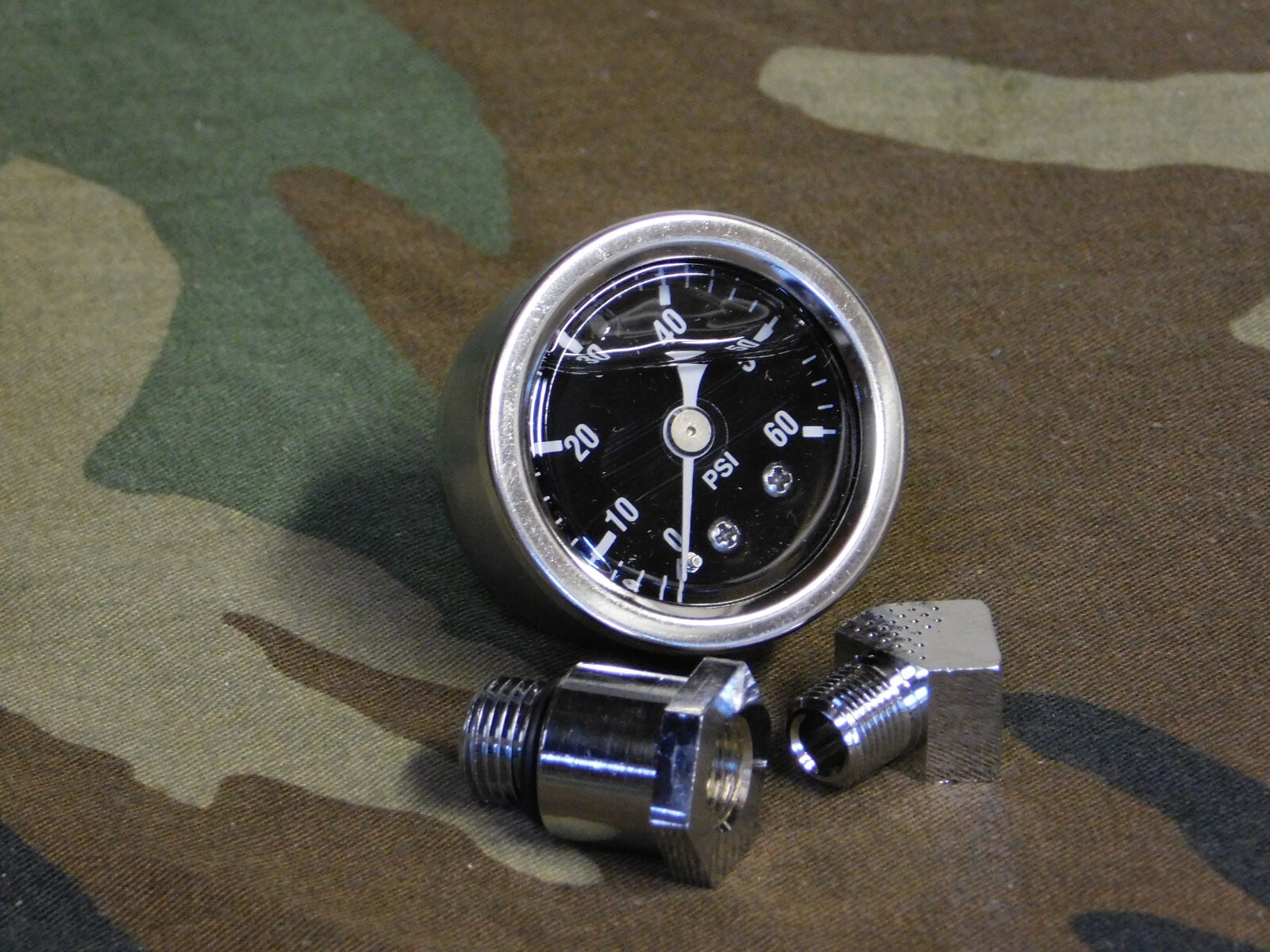 Shovelhead, EVO Chrome 60 lb Oil Pressure Gauge And Fittings. 70 - 99