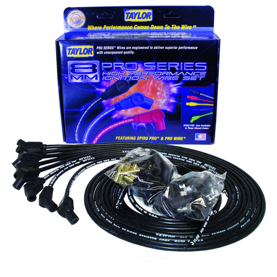 Taylor Spark Plug Wire Set 70053; Pro Wire 8mm Black 135* Universal, Spiral Core