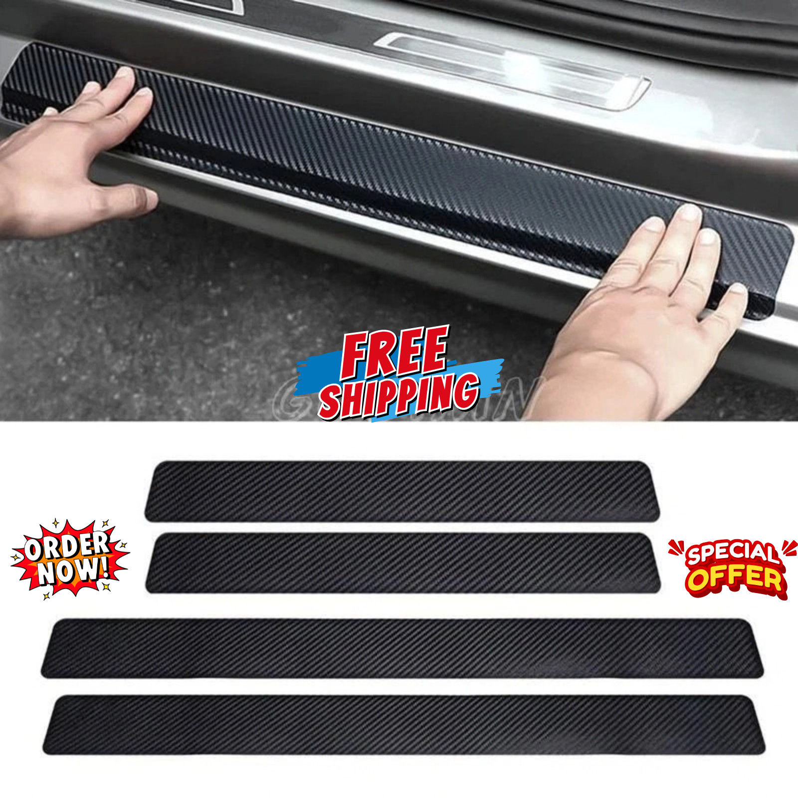 4pcs Carbon Fiber Car Door Plate Sill Scuff Cover Anti Scratch Sticker Protector