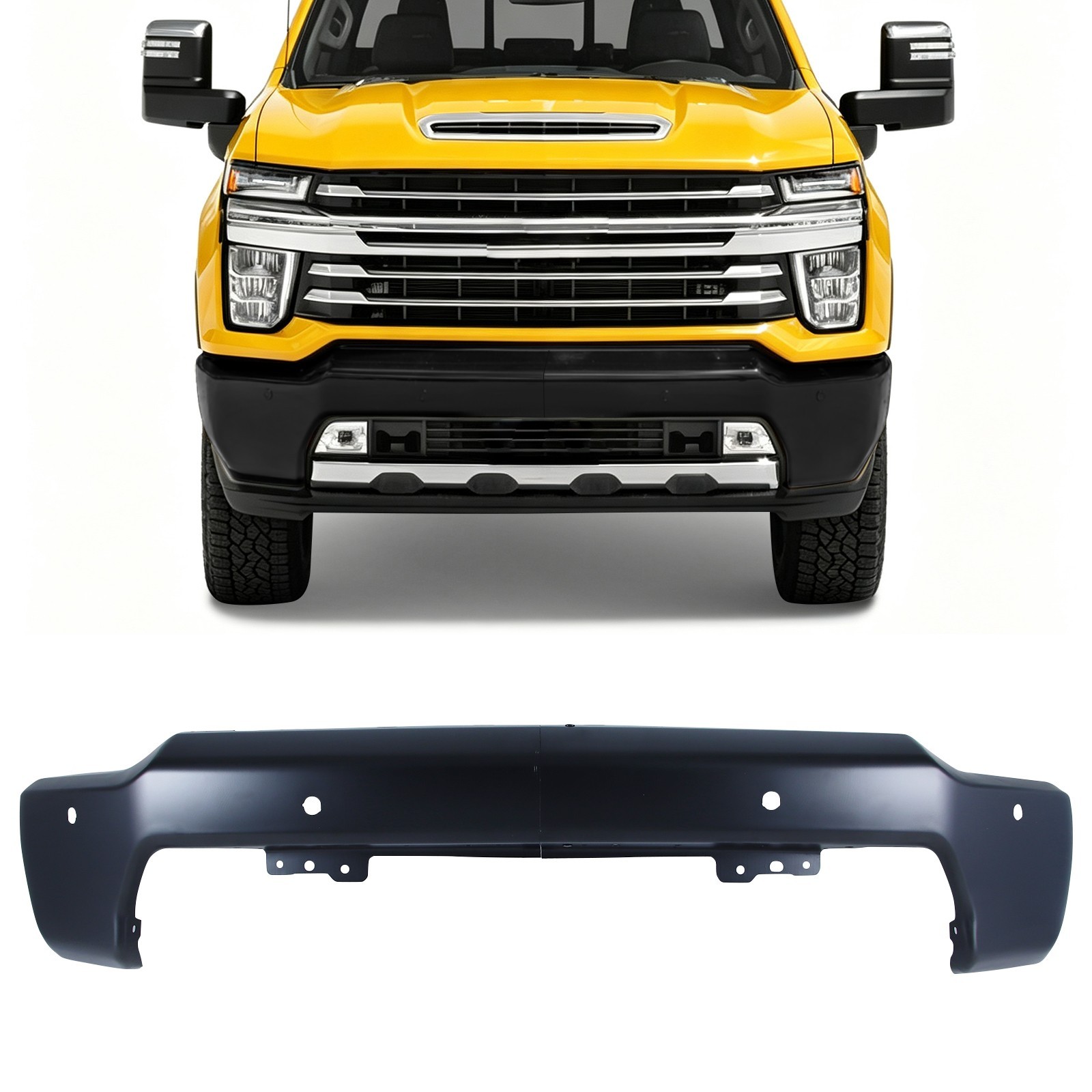 Black Primered Front Bumper For 2020-2023 Silverado 2500 3500 W/ Sensor Holes