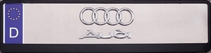 AUDI 3D  CHROME RINGS & SCRIPT EUROPEAN STYLE NOVELTY PLATE
