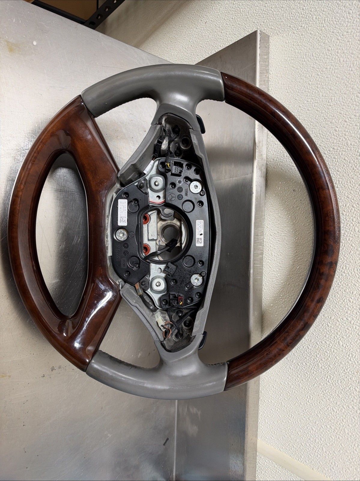 10-14 Mercedes W221 S550 CL550 Steering Wheel Wood Trim Gray w/Paddle Shift #55
