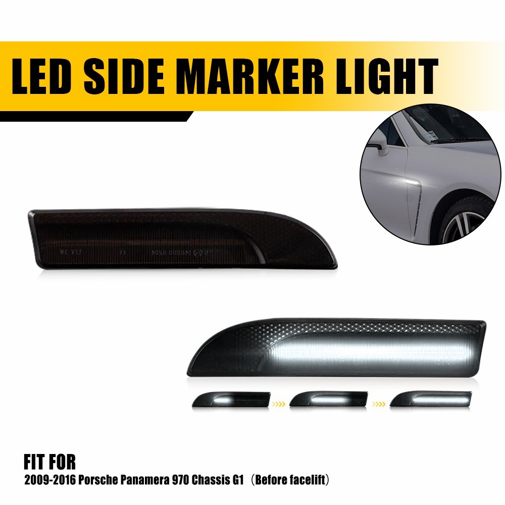 2X Smoke Lens Front Fender Side Marker Lights For 2009-2016 Porsche Panamera 970