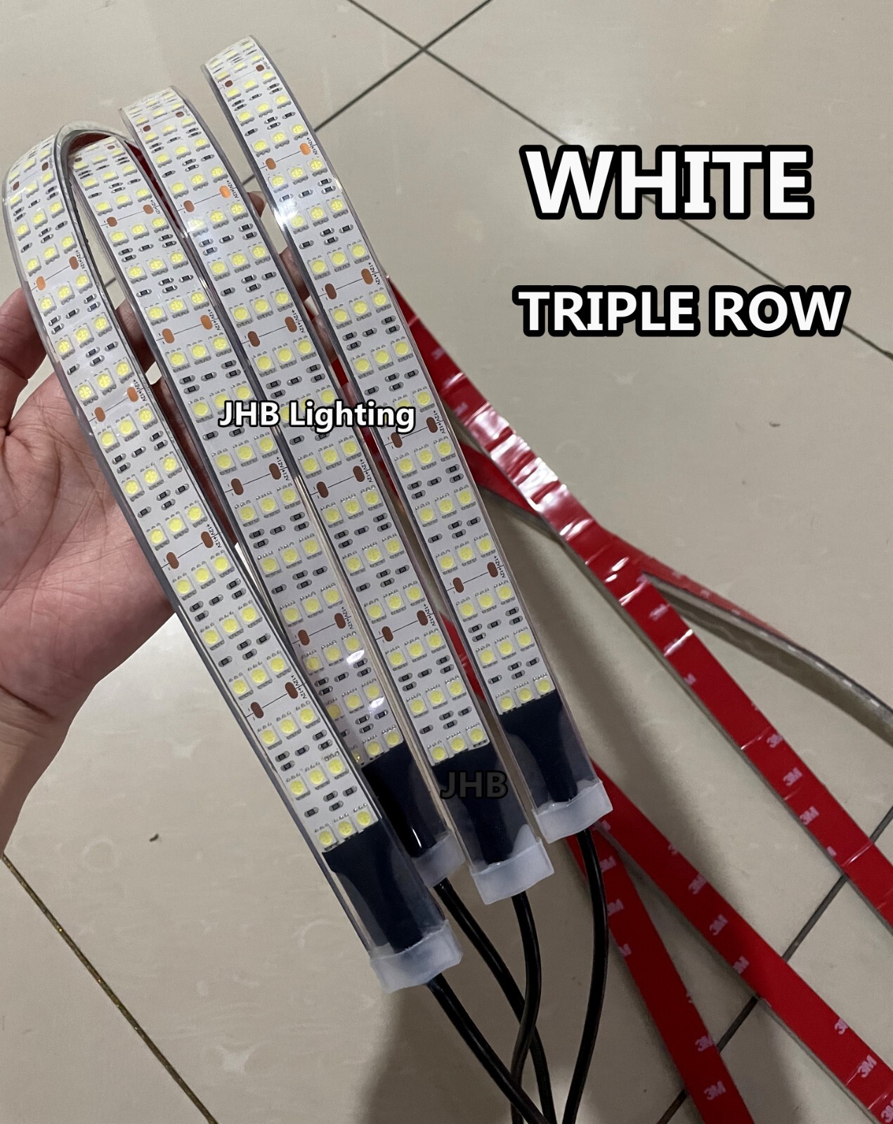 IP68 PURE WHITE 4FT 6.5FT TRIPLE ROW Strobe LED Underglow Wheel Strips Lights