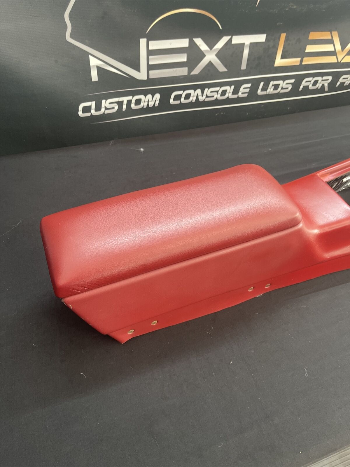 71-81 CAMARO CONSOLE LID RED, REAL LEATHER CUSTOM MADE