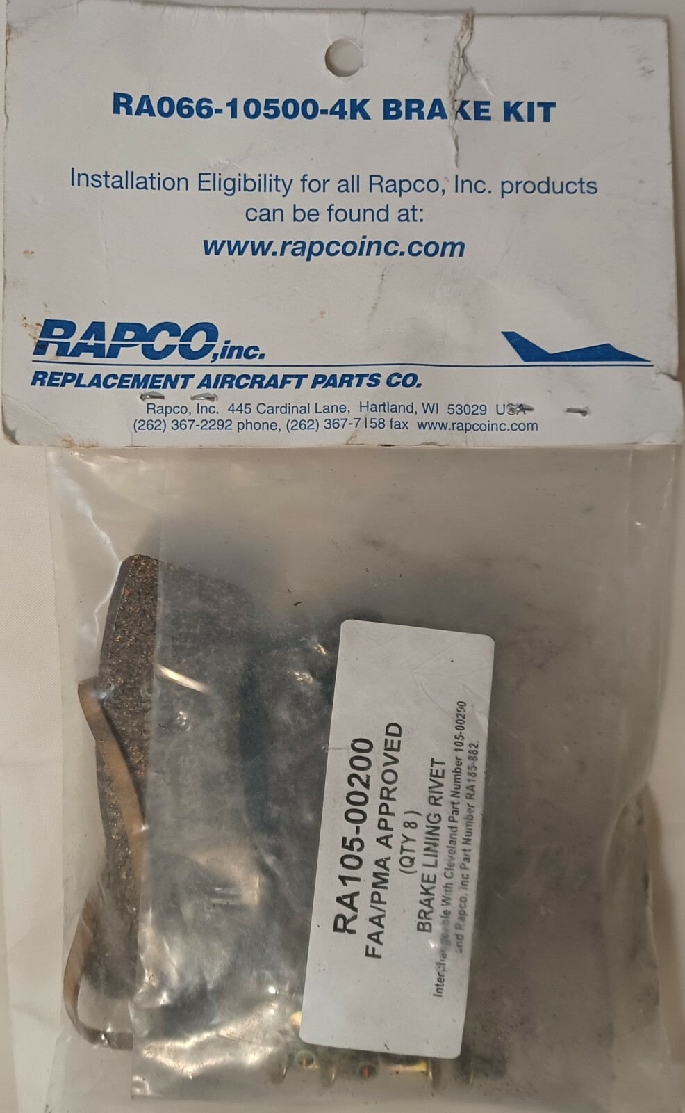 RAPCO 66-105 Brake Lining Kit 4 Pack/ 8 rivets Interchangeable w\' Cleveland Part RAPCO 66-105 Brake Lining Kit 4 Pack/ 8 rivets Interchangeable w\' Cleveland Part