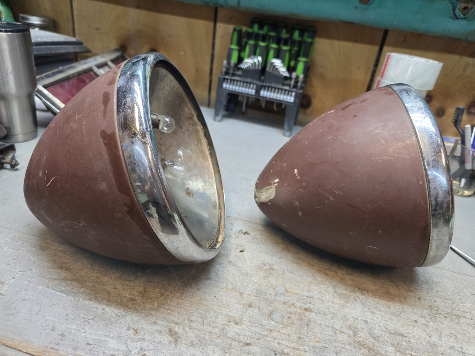 1930\'s?? 1933 Plymouth? Dodge Headlight Buckets. Need Some work