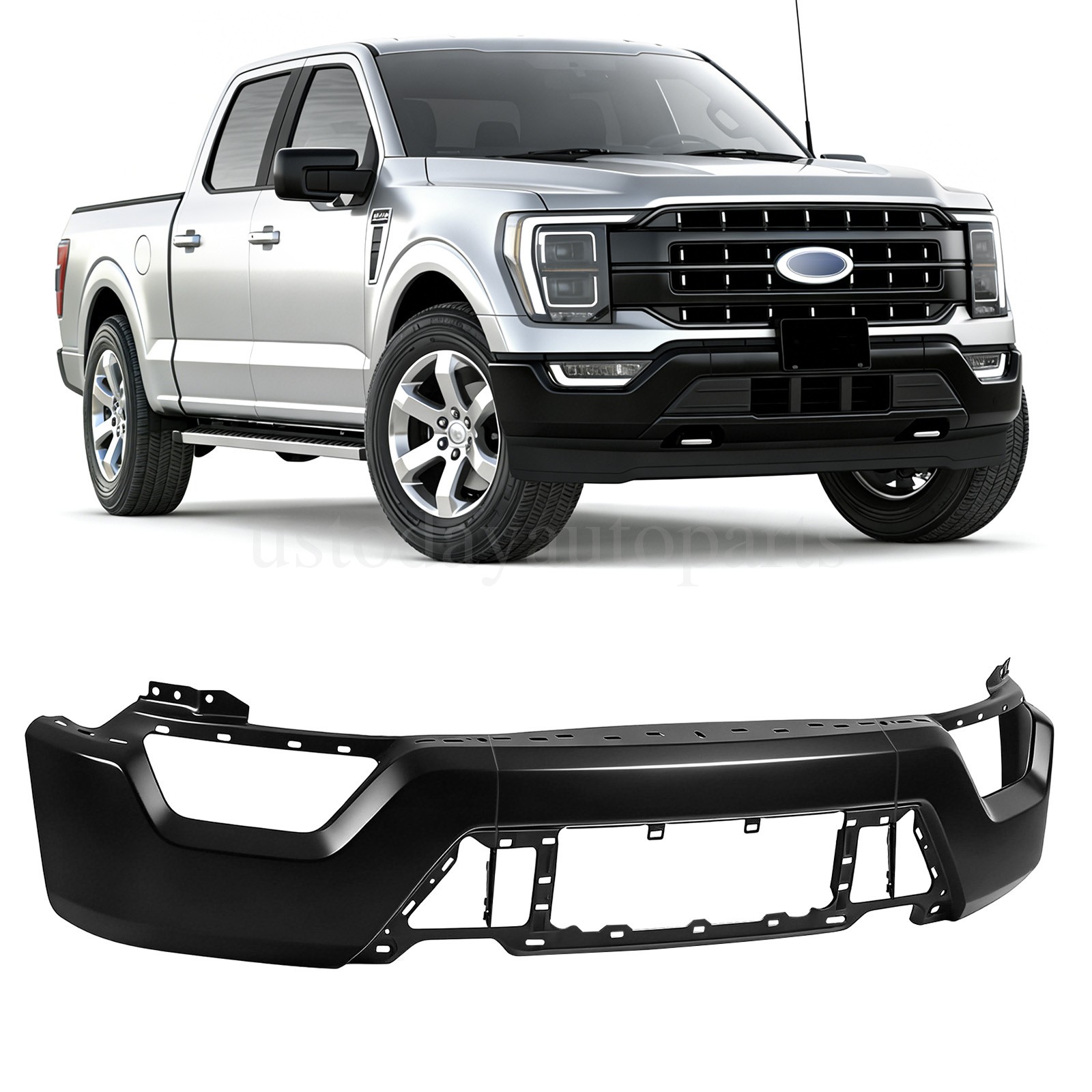 Front Bumper Face Bar For 2021 2022 2023 Ford F-150 F150 Black W/o Sensor Hole