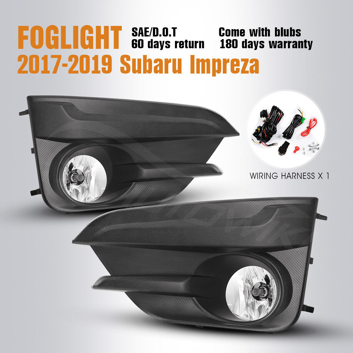 Fits 2017-2019 Subaru Impreza Fog Light Clear Lens Pair Lamp Wiring Kit & Switch