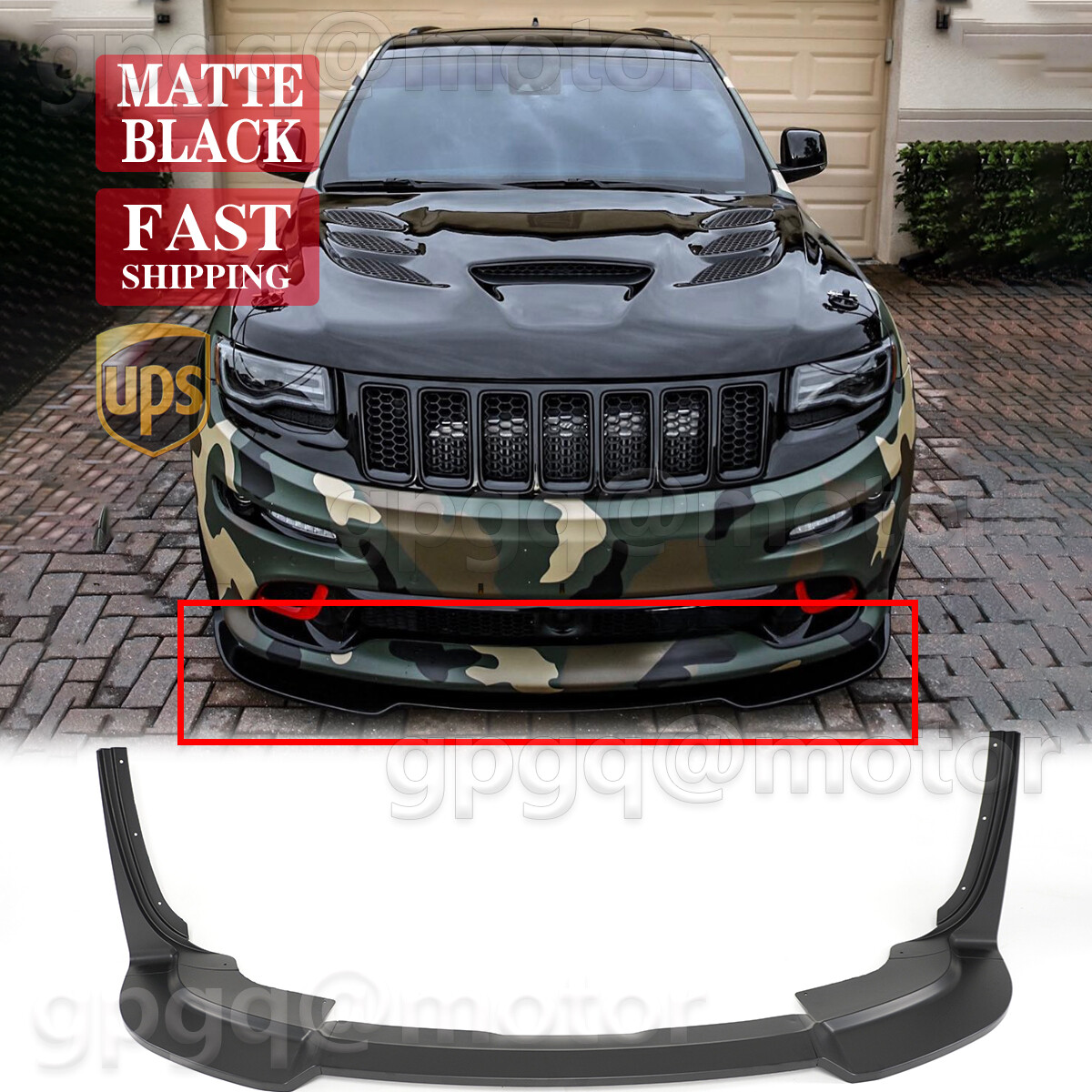 For Jeep Grand Cherokee SRT/SRT8 12-16 V2 Matte Black Front Bumper Lip W/Winglet