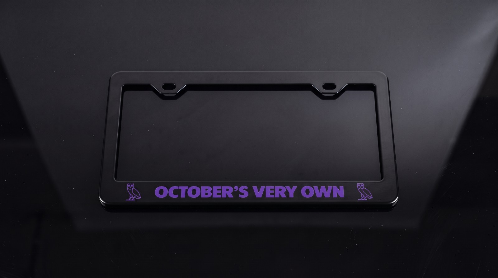 Purple October\'s Very Own OVO License Plate Frame - Black PREMIUM Smooth Metal