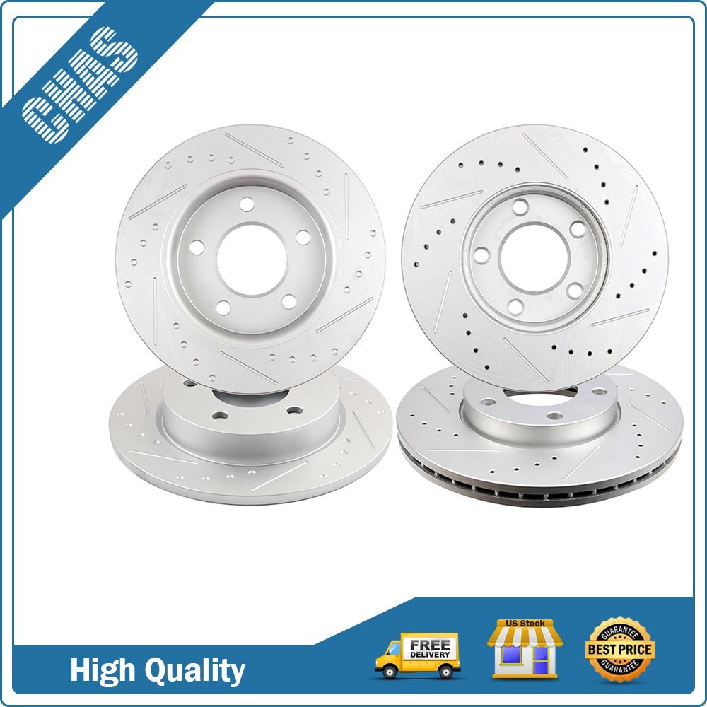 Front Rear Slotted Brake Rotors Discs Fits 2004 2005 2006 2007 2008-2013 Mazda 3