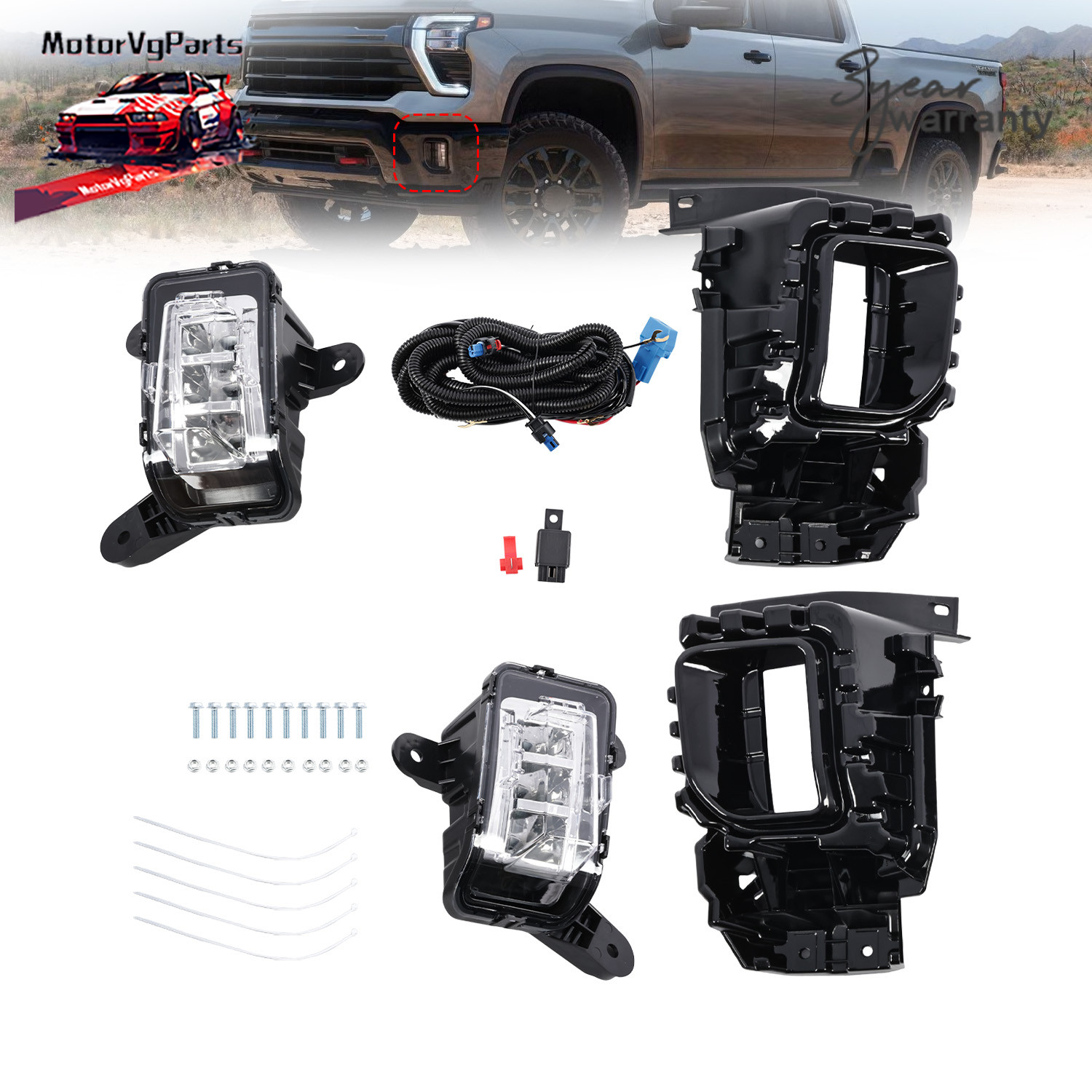LED Bumper Fog Lights For 2024-2025 Chevy Silverado 2500HD 3500HD w/Switch