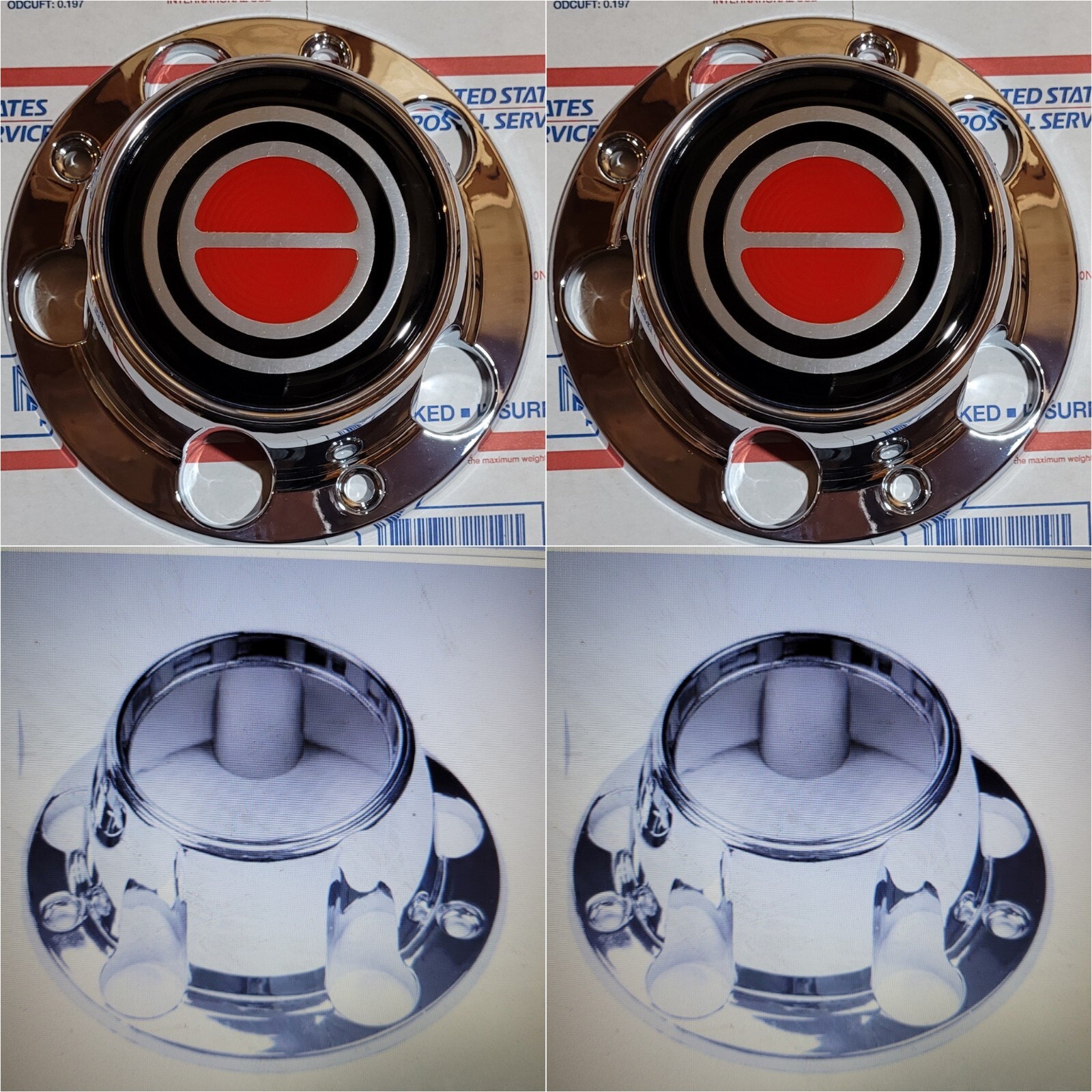 4ps 1980-1996 BRONCO F150 F-150 VAN Wheel Hub Center Cap CHROME RED New w/ Screw