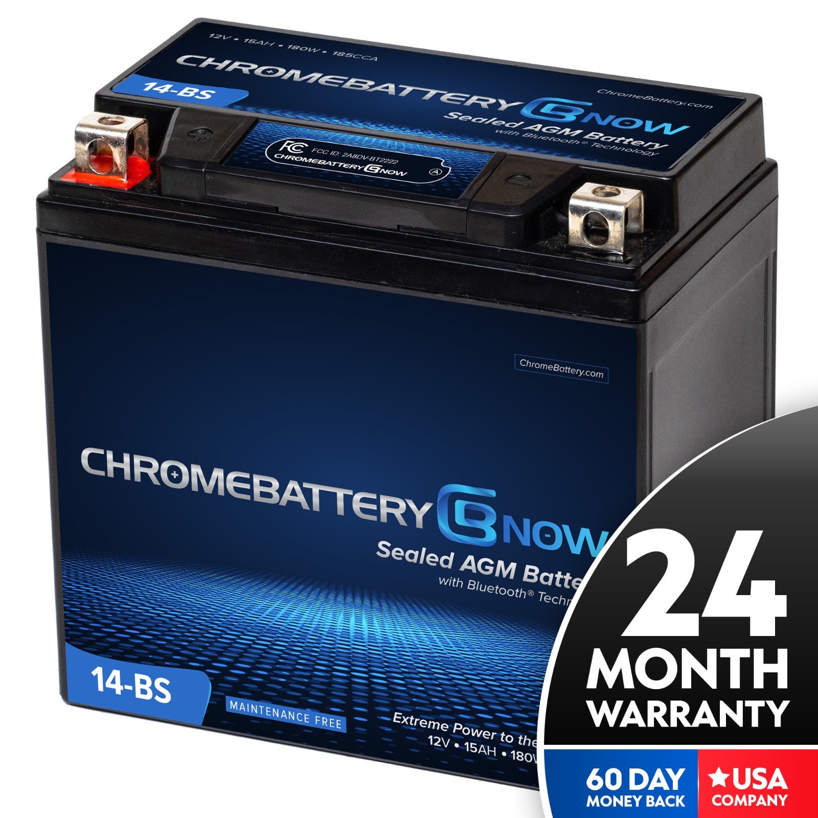 Chrome Battery YTX14-BS Bluetooth Powersport Battery 12Ah 185 CCA 24-Mo Warranty