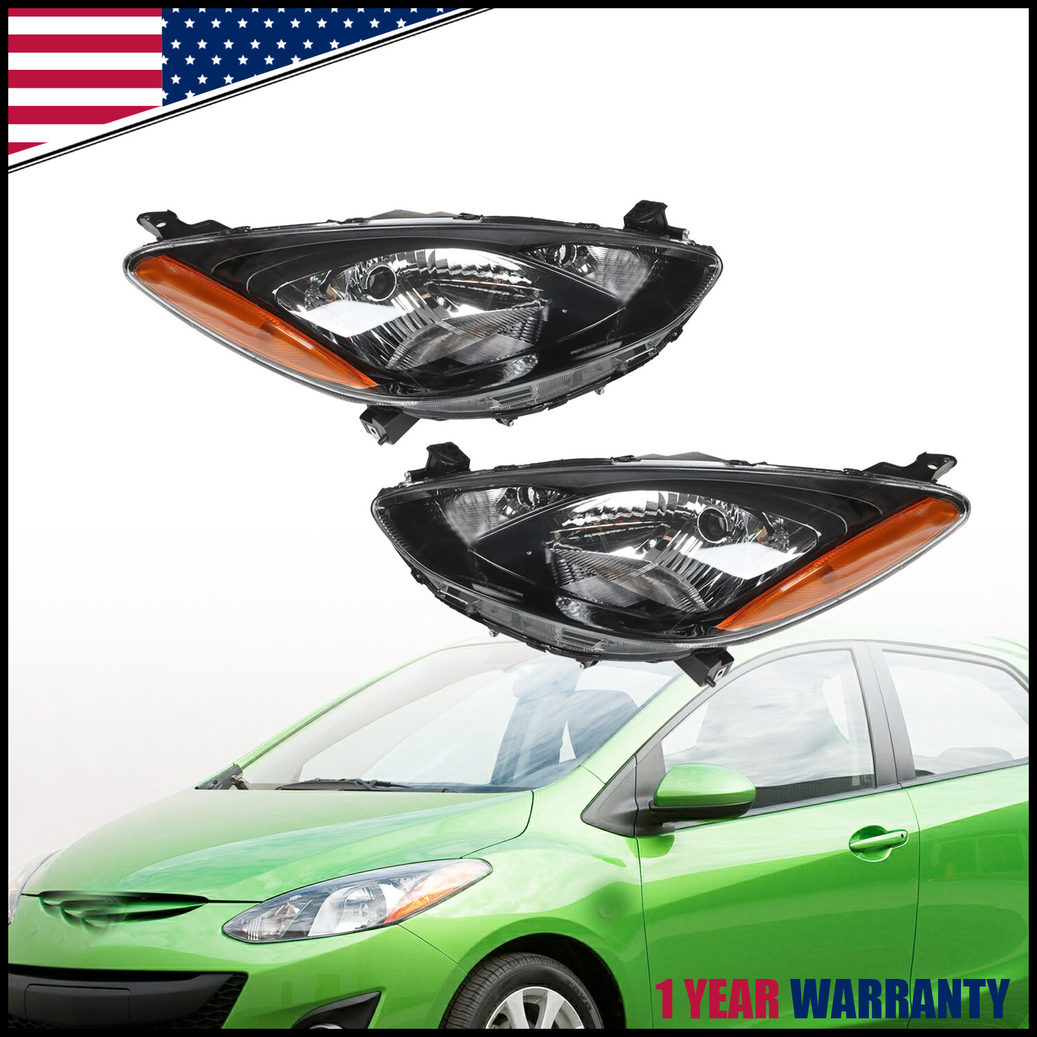 For 2011-2014 Mazda 2 Halogen Headlight Headlamp Driver&Passenger Side
