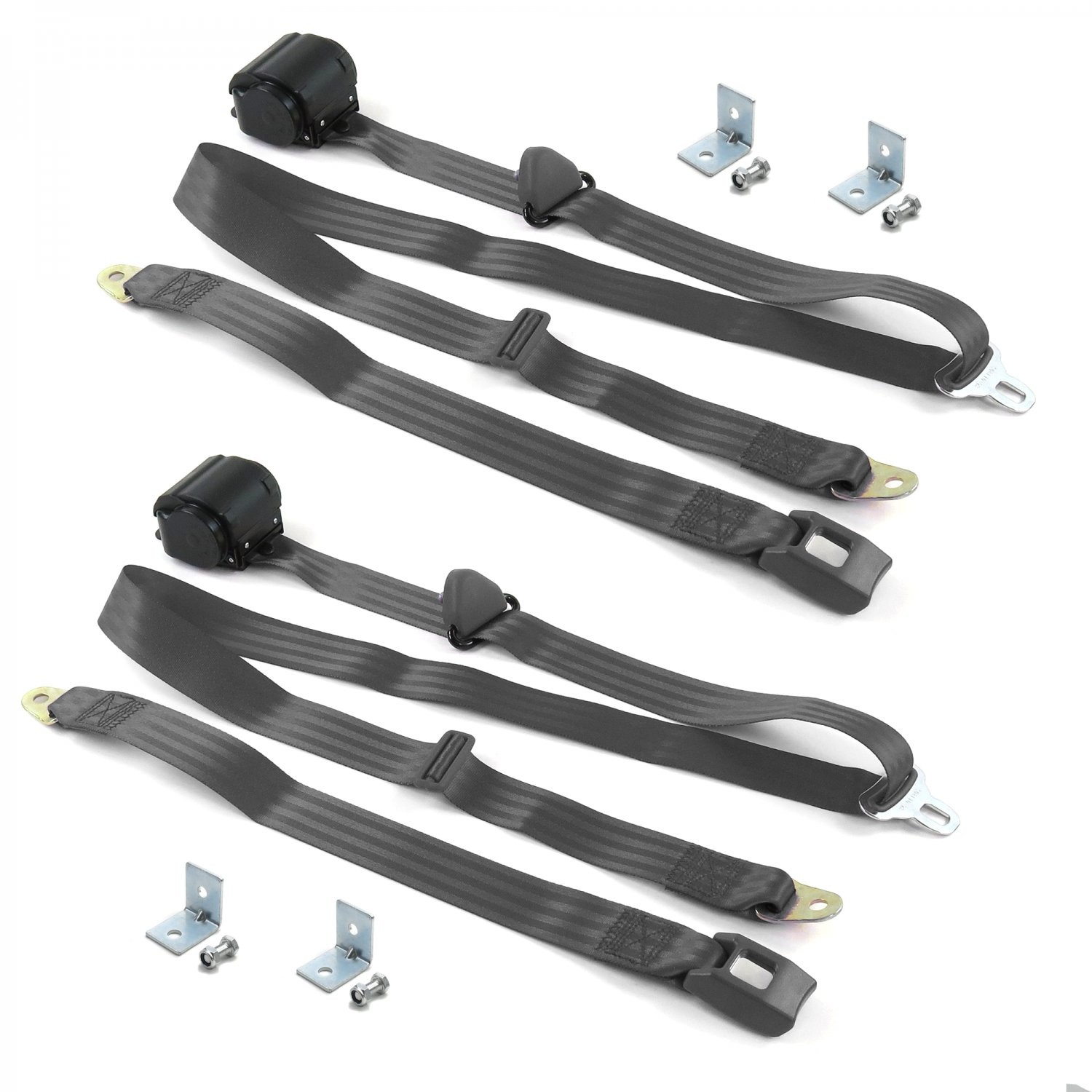 Chevy Truck 1955-59 STD 3pt Charcoal Seat Belt Kit w/ Brackets - 2 Belt rat rod