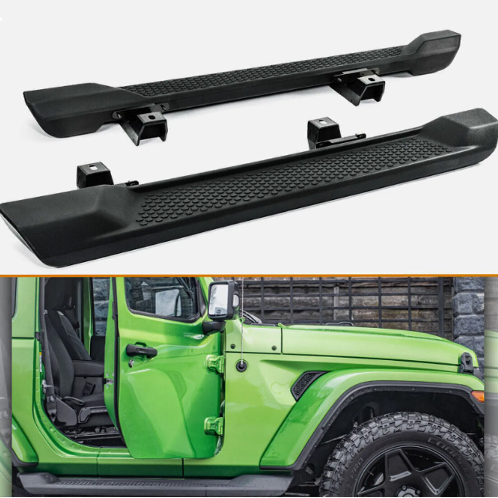 Fits 2018-2023 Jeep Wrangler JL 2 Door Running Boards Black Side Step Nerf Bar