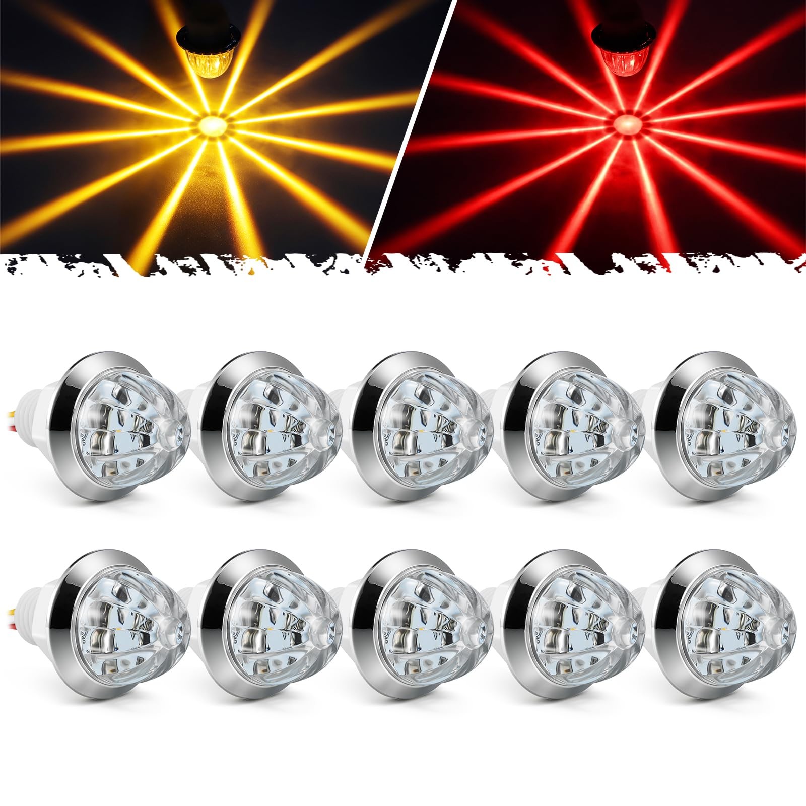 Partsam 10Pcs 3/4 Inch Amber Red Mini LED Watermelon Lights, 12V Amber/Red