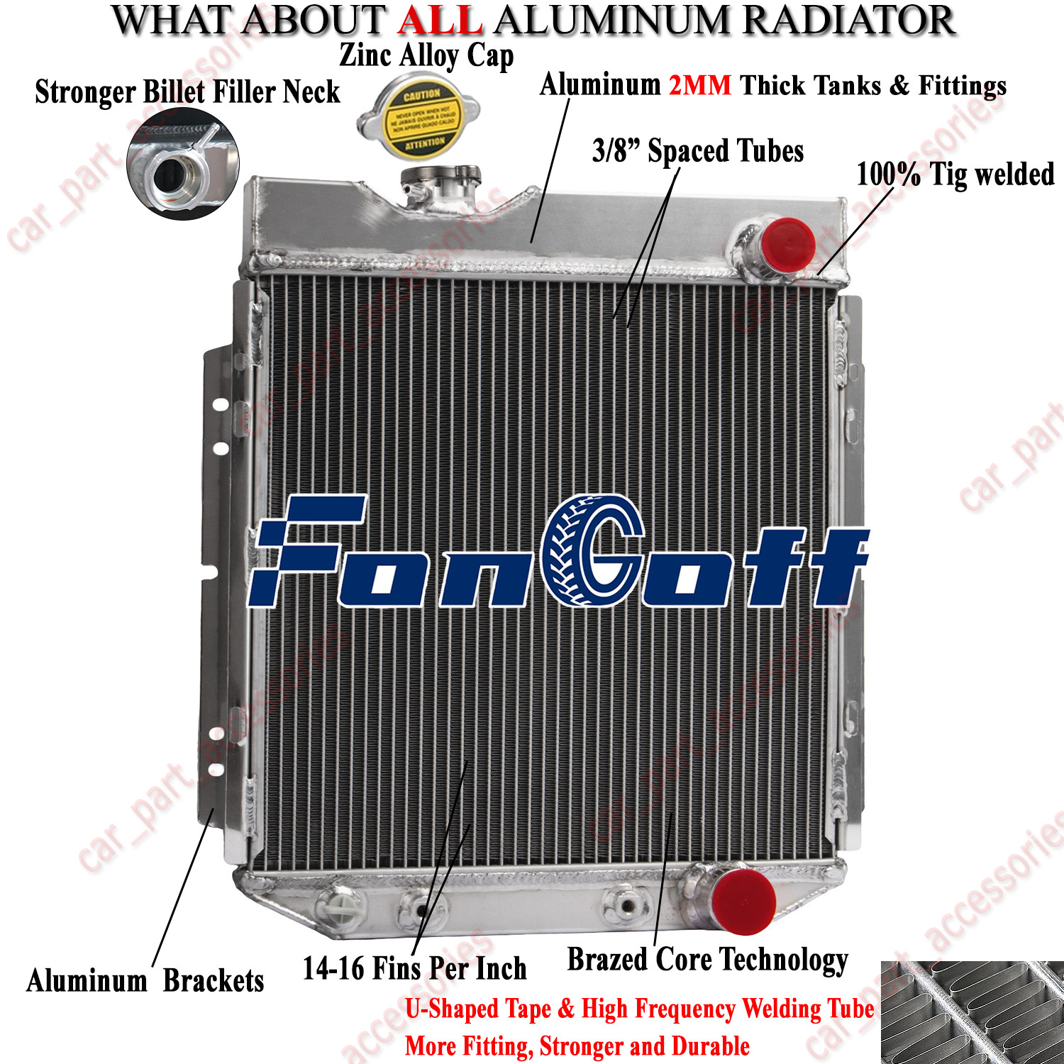 2 Rows Aluminum Radiator for 64-66 Ford Mustang/ 60-65 Falcon Comet Small Block