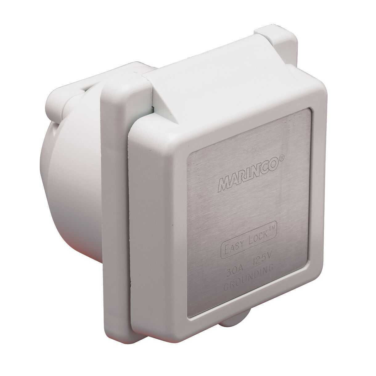 Marinco AFI 301EL-B Power Inlet 30A 125V Easy Lock White Stainless Trim